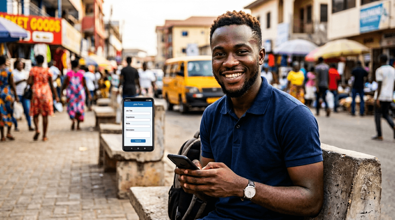 Recruitment — applicant completing a mobile job application.